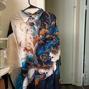 Men's Artistic Blue and Black Shirt